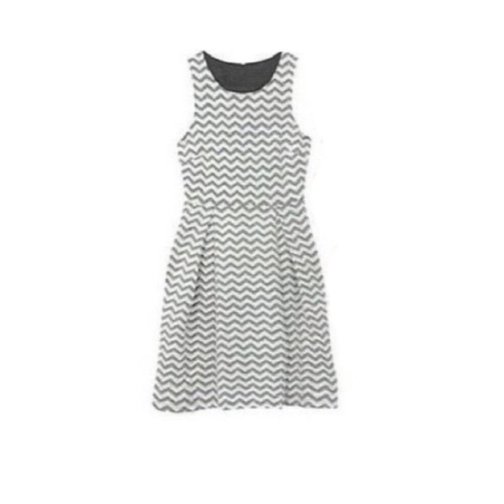 41 Hawthorn Stitch Fix Jace Fit & Flare Dress Chevron Gray White Size Small
